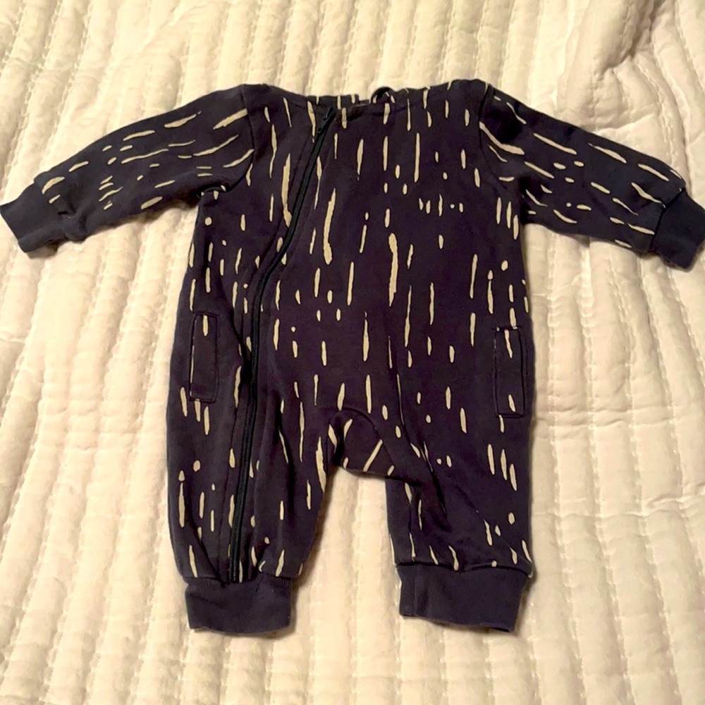 Blue and white hooded onesie